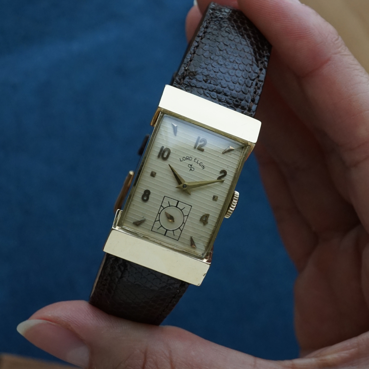 Lord Elgin 1954 Art-Deco Tank Inspired Ref. 4528 14k Yellow Gold 