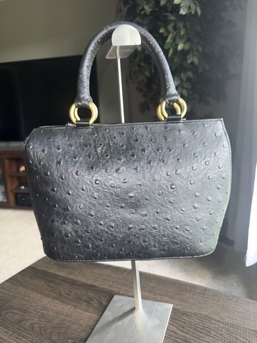 Ostrich Handbag Vintage Black Genuine Leather