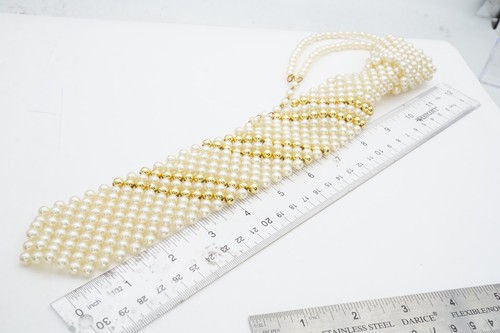 Vintage Necklace Gold Tone Faux Pearl Neck Tie 16", $29.99 - Photo 5