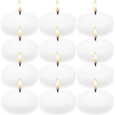 Set of 12 3 Inch White Floating Candles Large Unscented Dripless Water Wax Po...