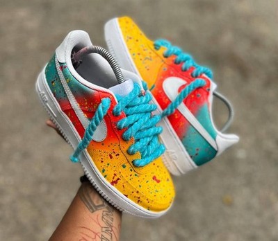 Air Force 1 Tropic Sun Yellow Neon Galaxy Splash Custom Sneakers 