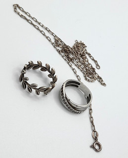 Vintage Sterling Silver Necklace Paperclip Chain ITALY 925 60cm & Pandora Ring