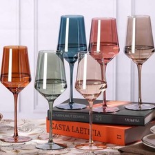 Colored Wine Glasses Set of 6-15 oz Hand-blown Lead-free Crystal Colorful Win...