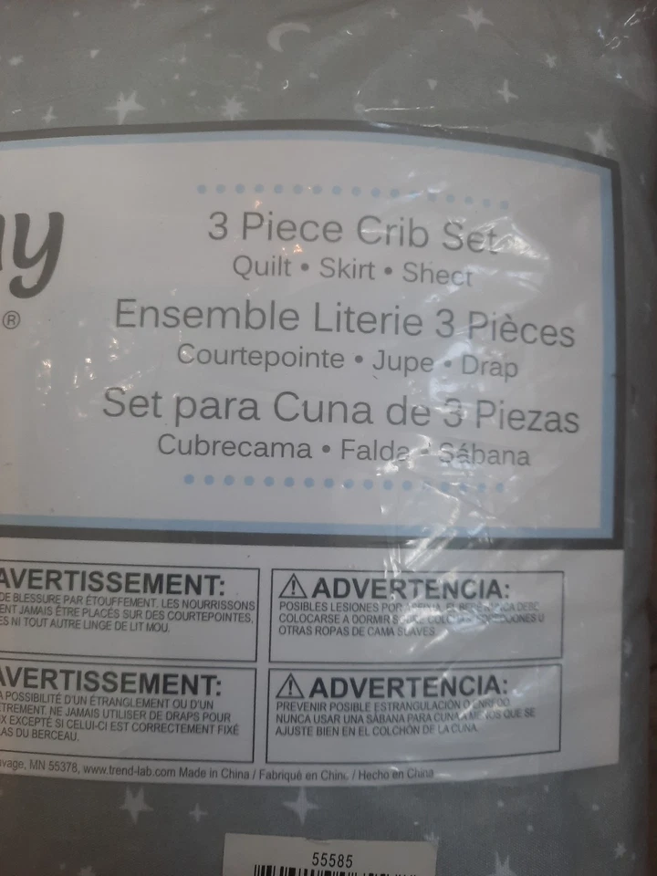 Juego de cuna Sammy & Lou 3 piezas - Edredón, falda, sábana gris con luna blanca y estrellas Foto 2 de 4