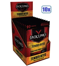 Full Box 10x Packs Jack Links Tender Bites Teriyaki Beef Steak - 1.25oz