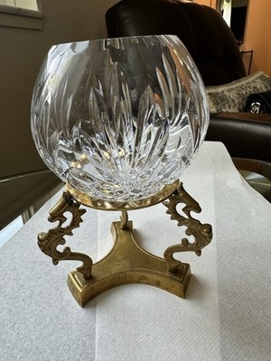 Vintage Imperlux 12 Point Hand Cut Lead Crystal Globe Vase With Brass Stand