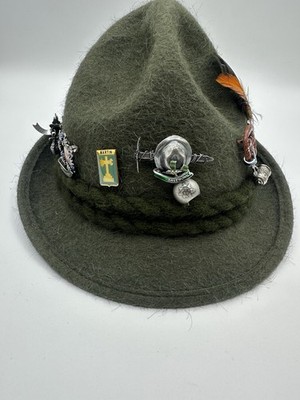 Tyrolean Bavarian Felt Alpine Hat w/ Pins Vintage German Oktoberfest