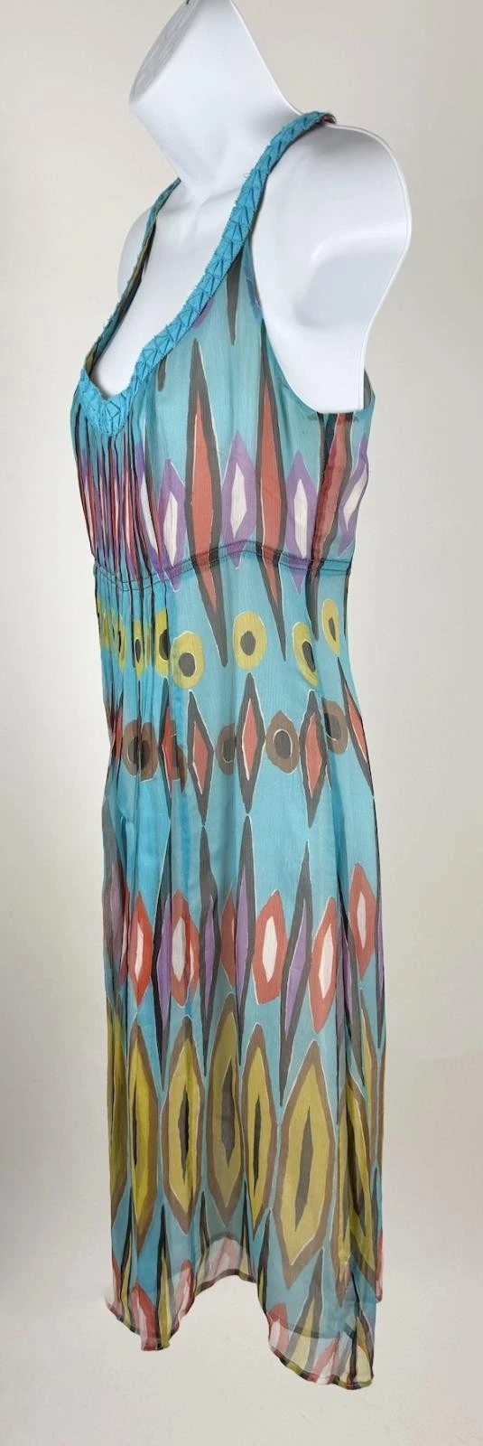 Abito donna Tory Burch blu pavone senza maniche in seta linea A taglia 4