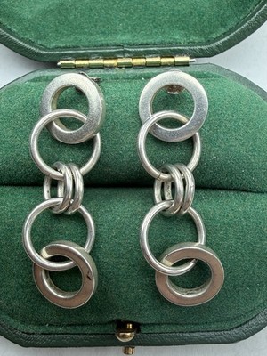Vintage ATI Mexico Sterling SIlver Dangle Drop Intertwined Hoop Earrings - 11.2g