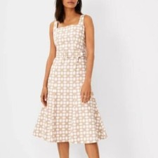 Ann Taylor Rattan Print Belted Flare Dress Tan Size 2  NWT