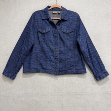 Chico's Jacket Womens 2 Blue Zebra Print Denim Button Front Collared Short