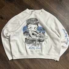 Vintage Betty Boop White Motorcycle Crewneck Gildan Heavyblend Size M Stained
