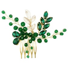 Crystal Bridal Hair Comb Wedding Gold Vine Leaf Rhinestone Hair Piece Green