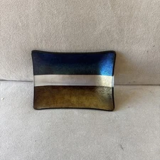 Kurt McVay Fused Art Glass Tray Trinket Dish Dichroic Iridescent Signed 5" x 4"