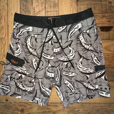 Old Harbor Outfitters Board Shorts Mens 38W Fish Print Swim Trunks Surf Fishing