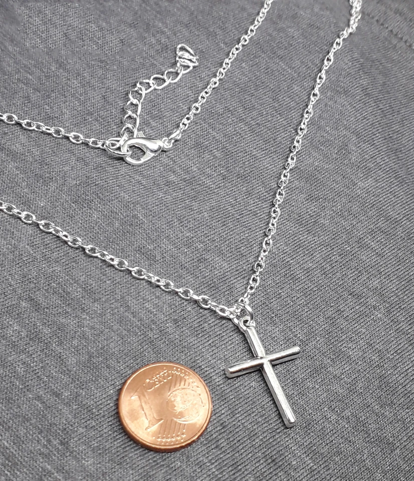 Collana Croce Argento catena con ciondolo Portafortuna Idea Regalo da Uomo Donna - Immagine 2 di 4