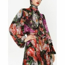 DOLCE&GABBANA floral silk chiffon dress with ribbon 6v133i3f
