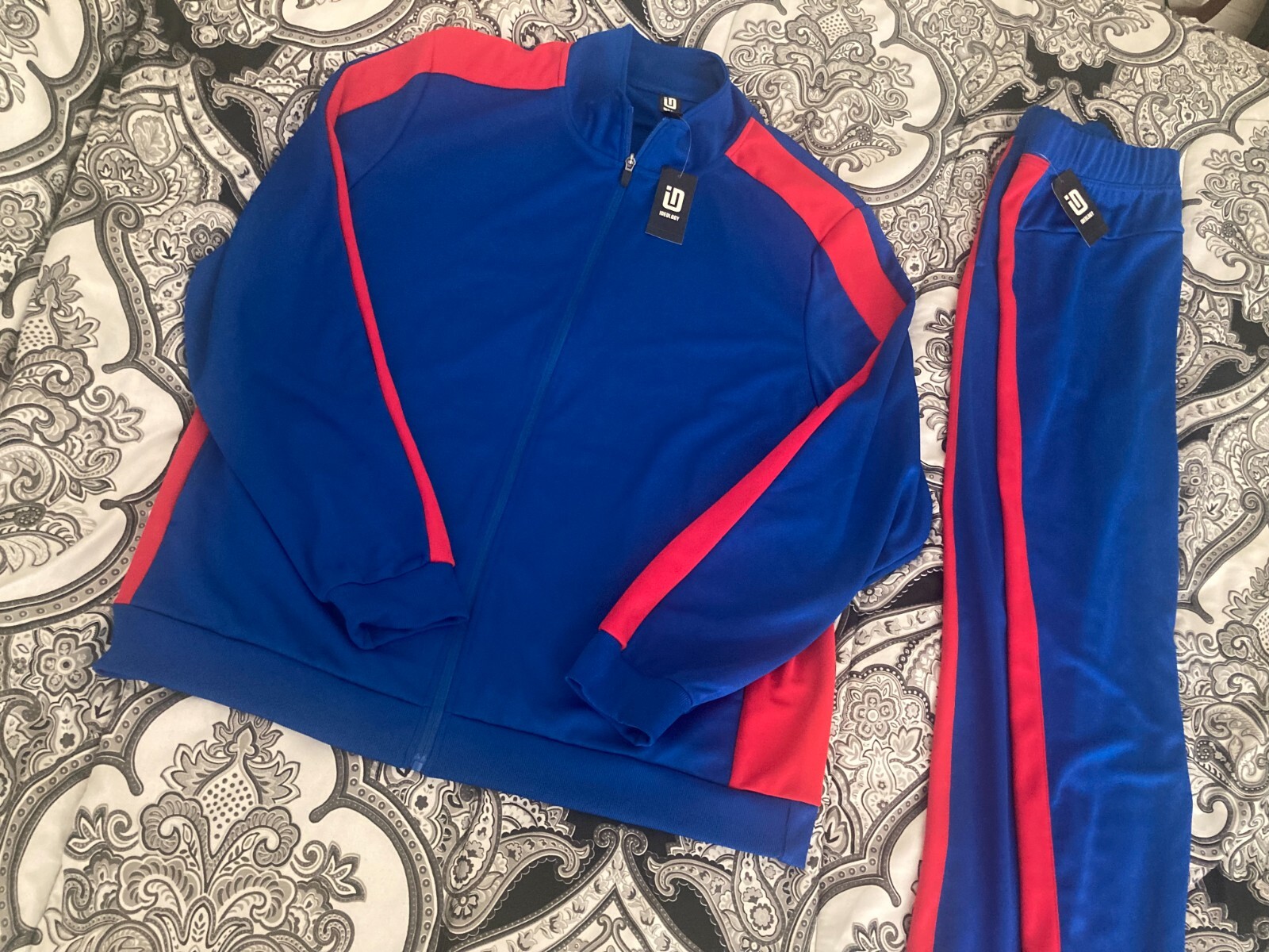 NWT IDEOLOGY Men's Tracksuit Complete Set Blue & Red Jacket XL + Pants Medium