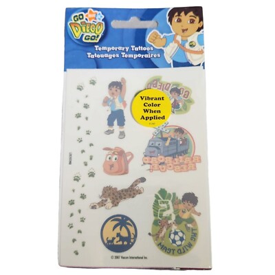 Go Diego Go Temporary Tattoos Kids Vibrant Colors Designs By Nickelodeon 2007
