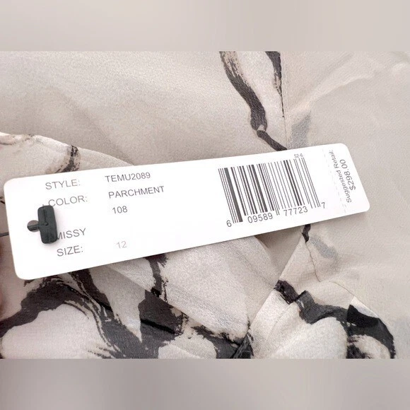 全新带标签 100% 真丝 Linda Allard Ellen Tracy Fairy Coquette 花卉米色懒人连衣裙 12 — 第 4/4 张图片