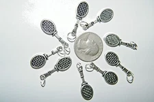Lot of 10 Tennis Racket Charms+Rings Tibet Silver Badminton Racquet Ball NEW!