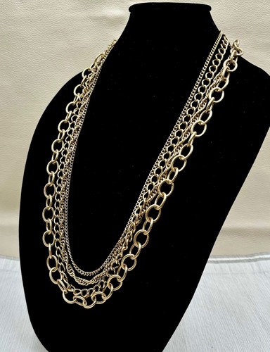 4-Strand Gold-Tone Chunky Chain Link Necklace Heavy Graduate Multi-Thickness 32" - Picture 4 of 7