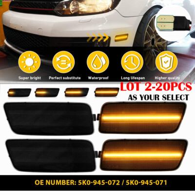 2-20X For 2010-2014 VW MK6 Golf GTI Sequential Amber LED Side Marker Light Smoke