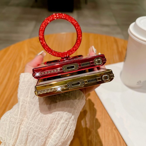 For Samsung Galaxy S25 Ultra S24+ S23 Glitter Mirror Magnetic Stand Phone Case - Picture 7 of 22