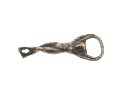Vintage Brass Bottle Opener Double Sided Naked Woman Lady 4.75" Very Nice - Picture 2 of 3