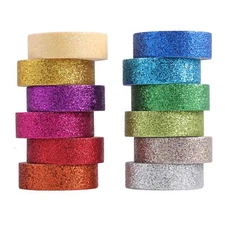 DIY Glitter Washi Tape Set - 12 Rolls Colored Masking Tape Sparkle Decorative...