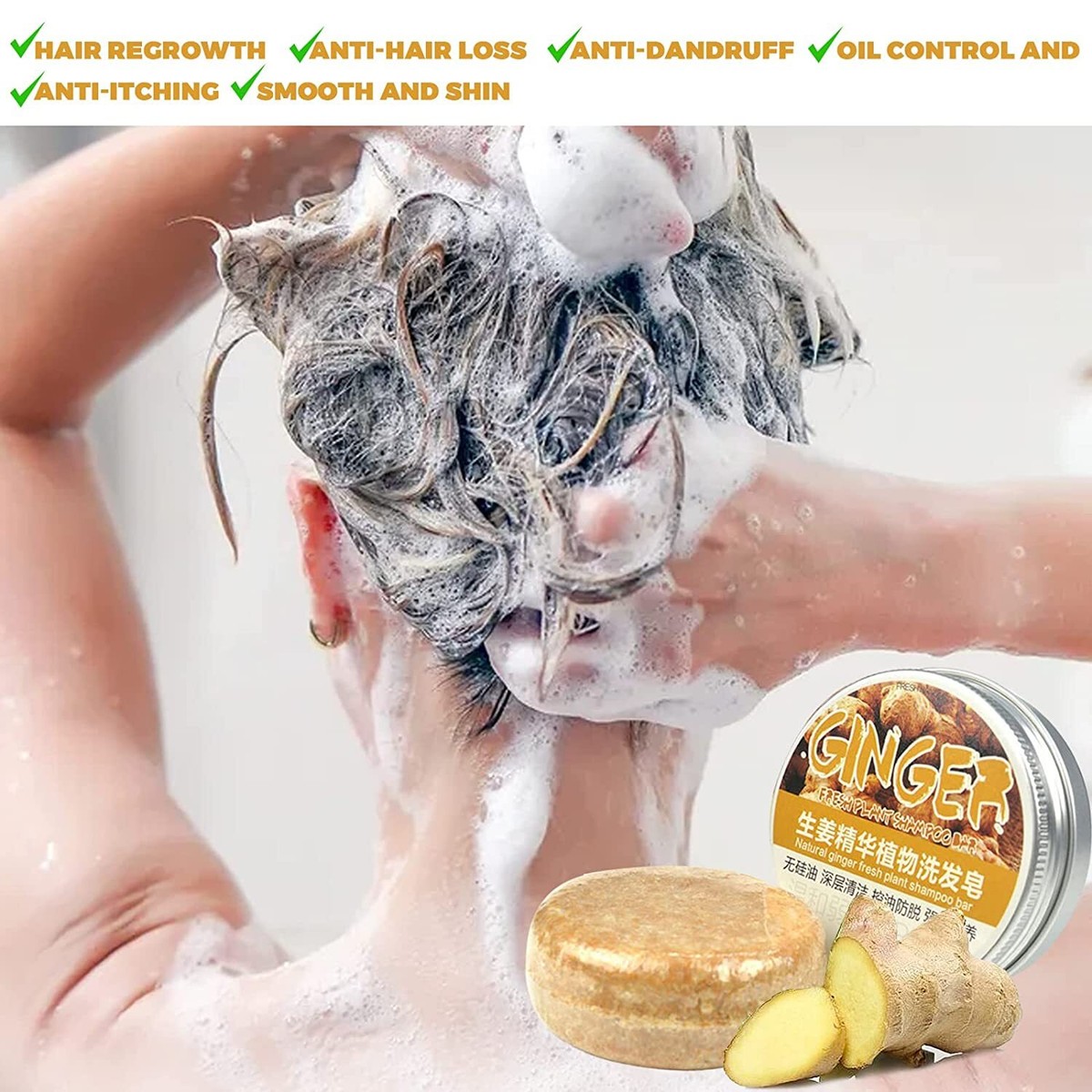 2× Polygonum Multiflorum & Ginger Shampoo Bar Hair Regrowth Hair