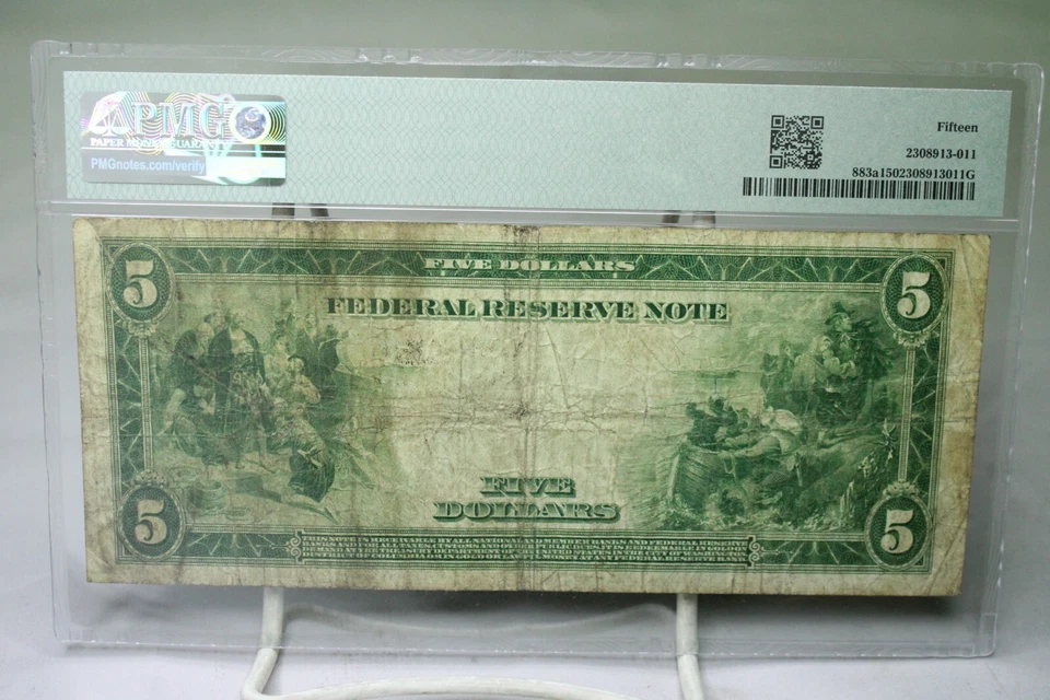 1914 $5 Federal Reserve Note Kansas City Fr#883A PMG F15 No Comment #7214 - Image 2 of 2