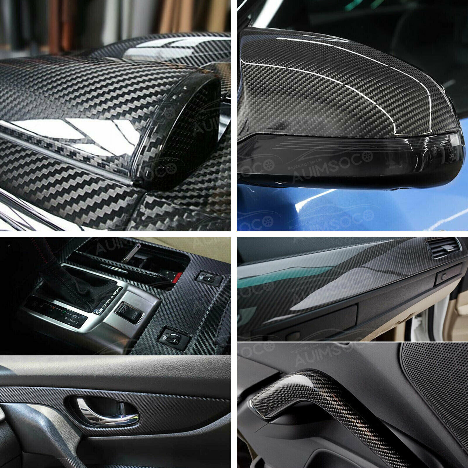 7D Glossy Carbon Fiber Vinyl Wrap for Car Interior Stickers Auto Upgrade