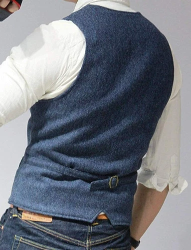Mens Vest Herringbone Retro Vintage Tweed Waistcoat Lined Tailored Notch Lapel++ - Bild 4 von 31