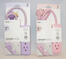 iHome 3 Foot 3 AC Outlets Power Strip Braided Nylon Cord Pink Purple Lot of 2