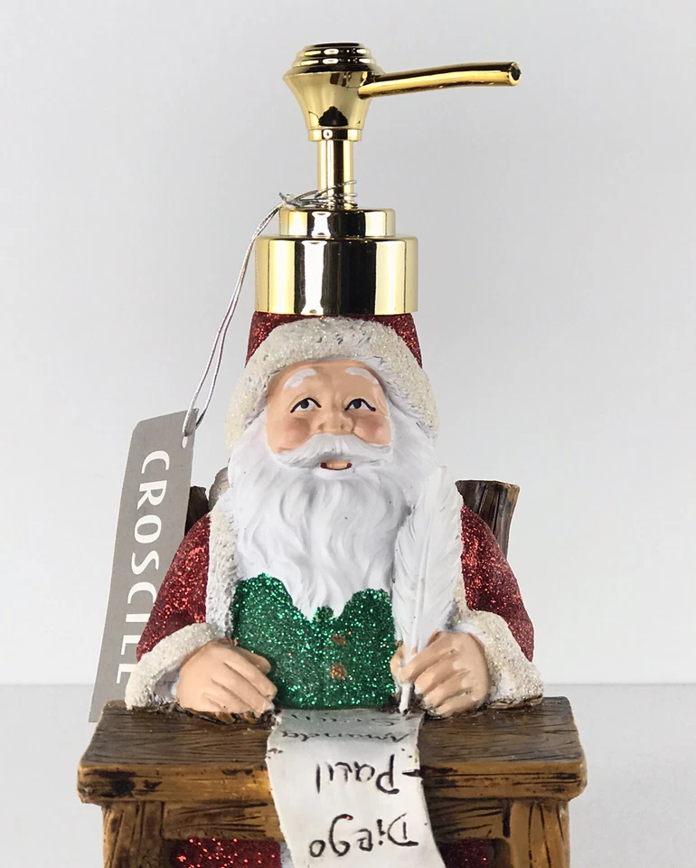 Nuevo Dispensador de Jabón Loción Resina Croscill Navidad Papá Noel en el Escritorio Haciendo Su Lista Foto 3 de 4