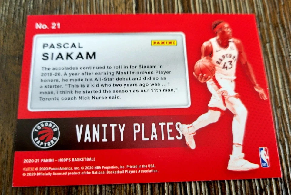 Pascal Siakam 2020-21 Panini NBA Hoops Vanity Plates Holo Foil RAPTORS - Image 3 of 3