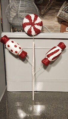 2 x rot & weiß Süßigkeiten Motiv Weihnachtsbaum Pick Dekorationen