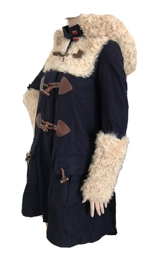 TOPSHOP UNIQUE 2010 RARE SHEEPSKIN SHEARLING WOOL DUFFLE COAT UK 6 EU 34 XS BNWT - Picture 4 of 12