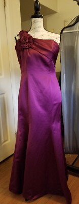 Andrew Adela Gown Evening Formal Sz 12 Sangria 1 Shldr Strp Rffld  34''B/50''L EUC