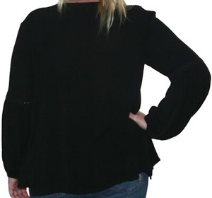 Women's long sleeve V-neck babydoll blouse tunic black plus back