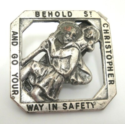 Vintage St Christopher Medal Men's Tie Clip Go Your Way in Safety Silvertone