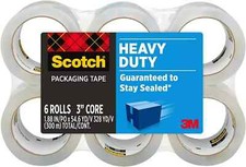 Scotch Heavy Duty Packaging Tape - 1.88" x 54.6 yd, Clear, 6 Rolls - Strong Seal