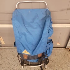 Vtg KELTY TIOGA Backpack External Frame Aluminum Blue w/ Brown Label Tag