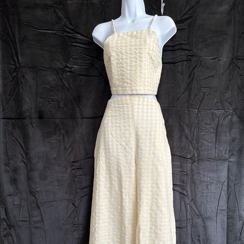 Free People, 2 piece pant set in cream and white woven fabric, size SP - Picture 5 of 13