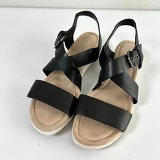 Easy Spirit Helix Flat Sandals Womens 10 M Black Leather Strappy Open Toe