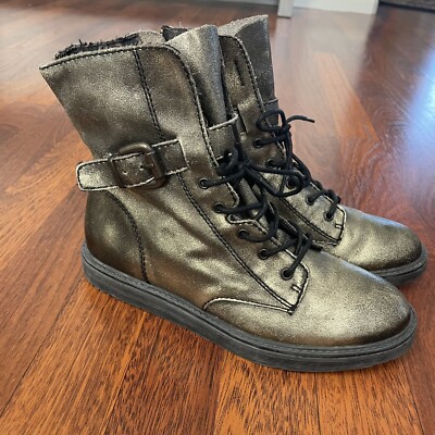OTBT Metallic Gold Side Zip Lace Up Boots Women Size 7M