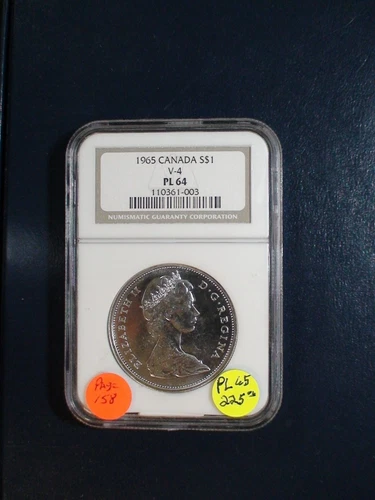 1965 Canada Silver Dollar NGC PL64 NEAR GEM UNCIRCULATED V-4 $1 COIN BUY IT NOW!