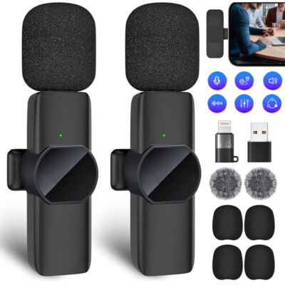 2X Mikrofon kabellos, drahtloses Funkmikrofon Microphone  für iPhone&Android USB