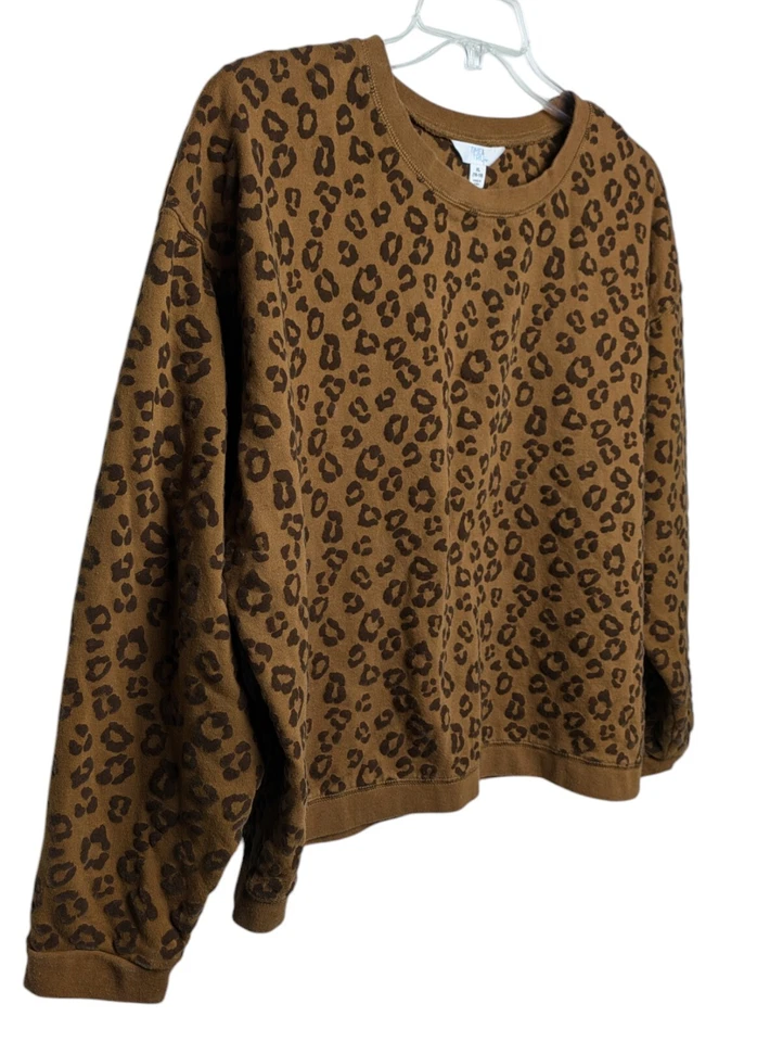 Time & Tru Animal Print Sweatshirt XL (16-18) Textured Flocked Cheetah Leopard - Image 2 of 4